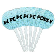 Poppy Cupcake Picks Toppers - Set of 6 - Blue Speckles