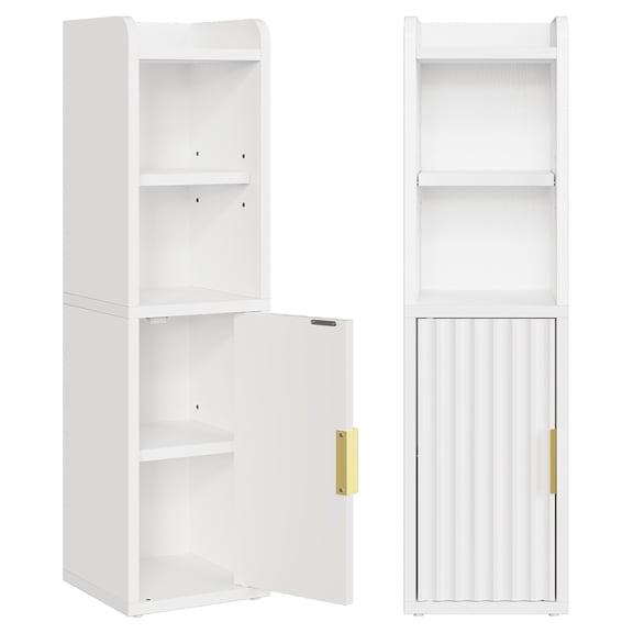 Small Bathroom Storage Cabinet, Narrow Bathroom Cabinet with Fluted Door&Adjustable Shelf, Wood Toilet Paper Storage Cabinets for Small Space, White