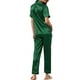 thumbnail image 3 of INSPIRAR CHIC Conjunto de Pijamas de 2 Piezas para Mujeres, Camisa de Botones con Pantalones, Ropa de Noche, S Verde Oscuro, 3 of 6