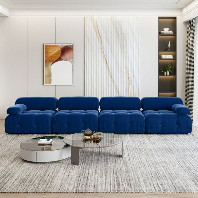 bokifol 139"Modern Sectional Sofa,Suede Fabric Modular Couch,4 Seats Oversized Sofa for Living Room,Blue