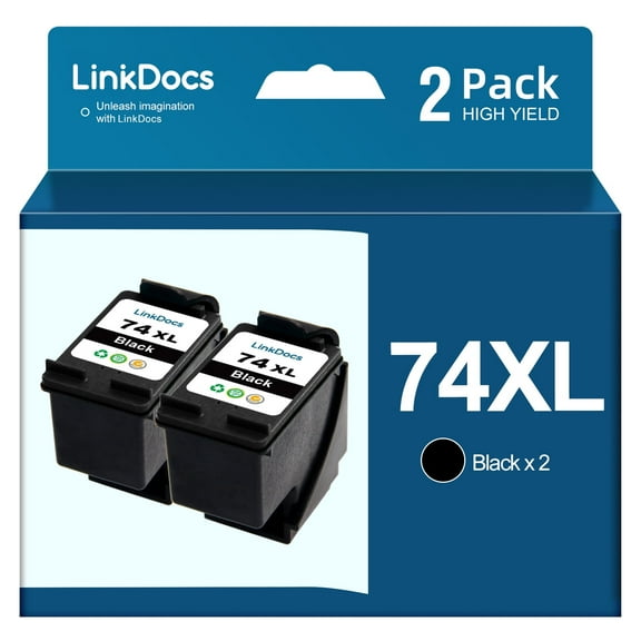 74xl Ink Cartridge Replacement for HP 74 74xl ink cartridge CB335WN CB336WN Works with Officejet J6480 J5780 Deskjet D4260 D4360 Photosmart C4280 C5280 C4480 Printers （2 Black）