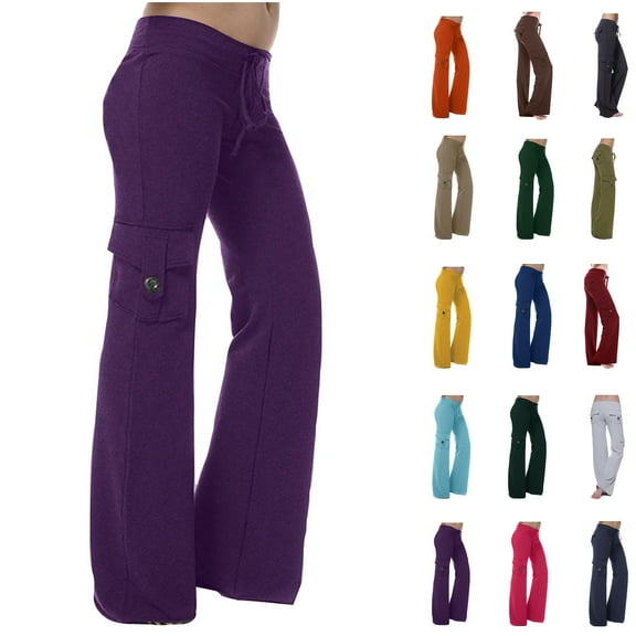 Lenago Autumn Women Workout Out Leggings Stretch Waist Button Pocket Yoga Gym Loose Pants Gift for Women