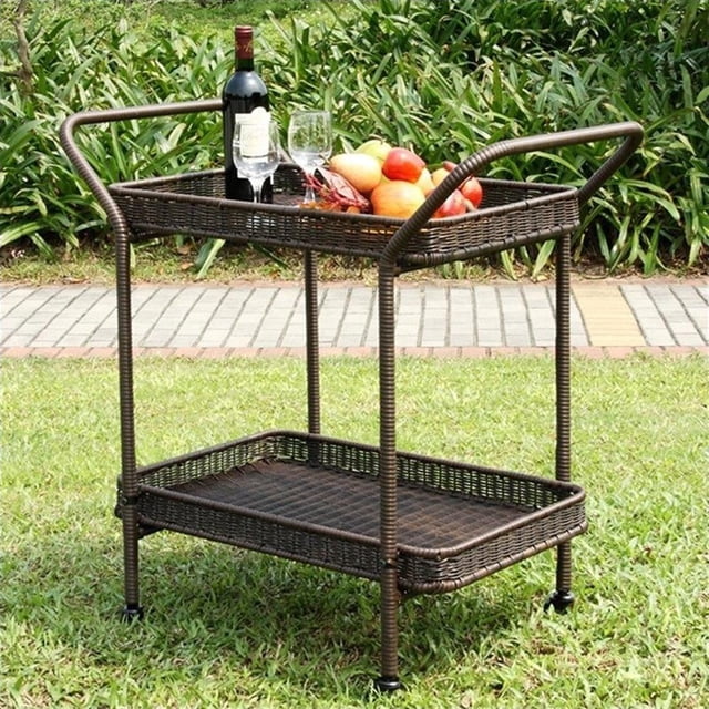 Pemberly Row Chariot de Service de Patio en Osier, Couleur Espresso