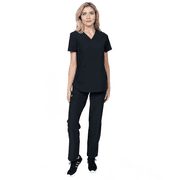 Elements Select ES2966 Women's V-Neck Top and Cargo Pocket Yoga Pant Scrub Set Black Medium