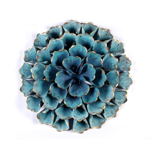 Luxen Home 23.5in. Dia. Teal Flower Metal Wall Pediment
