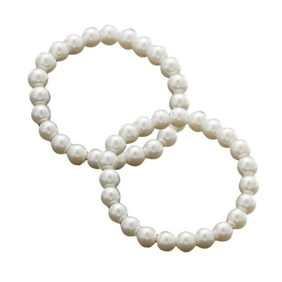 SIEYIO 8mm Simple White Round Pearl Beaded Elastic Bracelets 2x Imitation Pearls Stretch Bracelets for Female Jewellery Gift