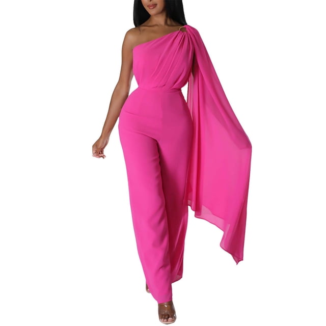 Vestido de noche de mujer con un solo hombro - Sofisticado conjunto de fiesta - Falda fluida con cremallera trasera - Color liso para ocasiones especiales
