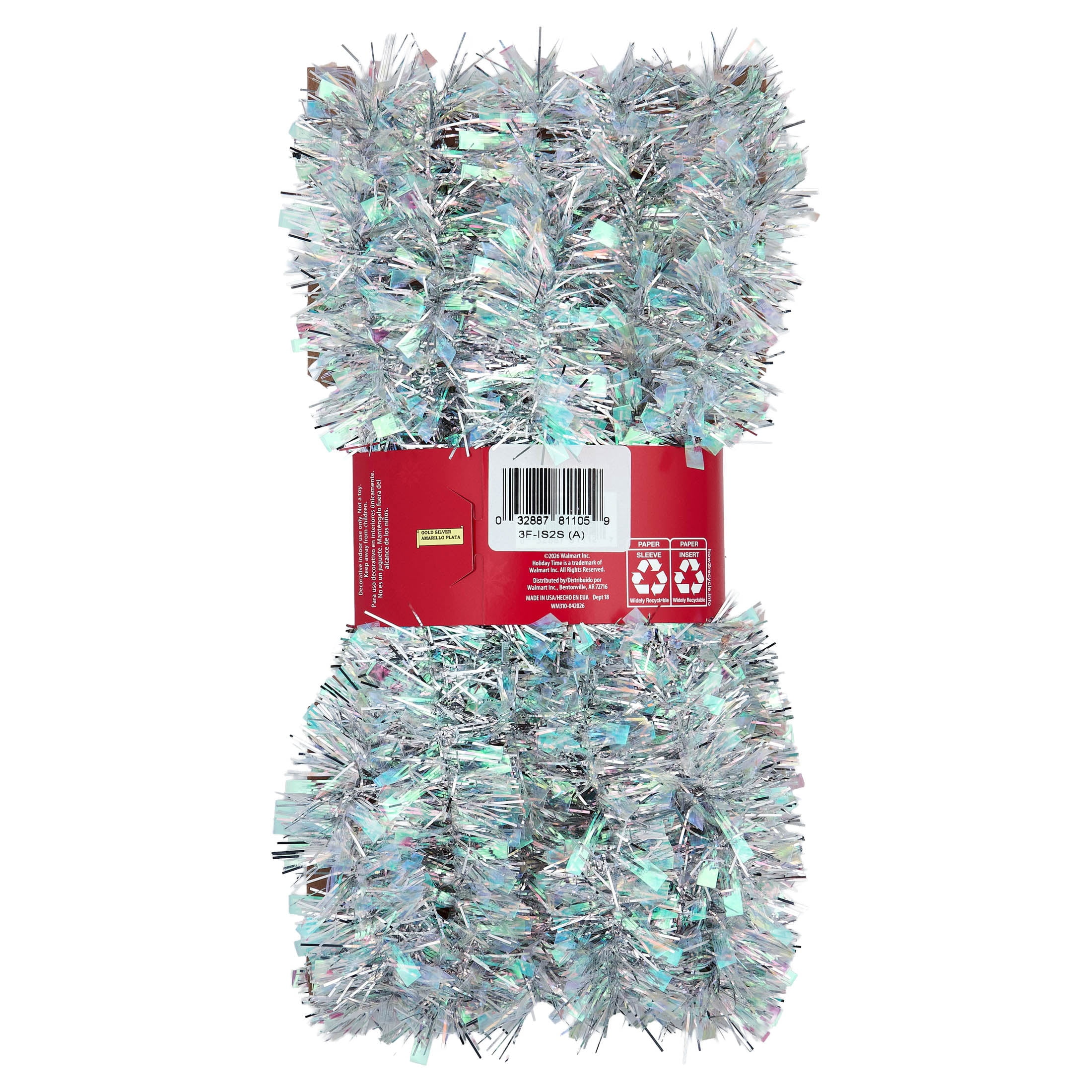 Tinsel Christmas Garland, Iridescent and Silver, 12', by Holiday Time