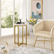 Renwick X-Based Faux Marble Side Table for Livingoom, White/Gold