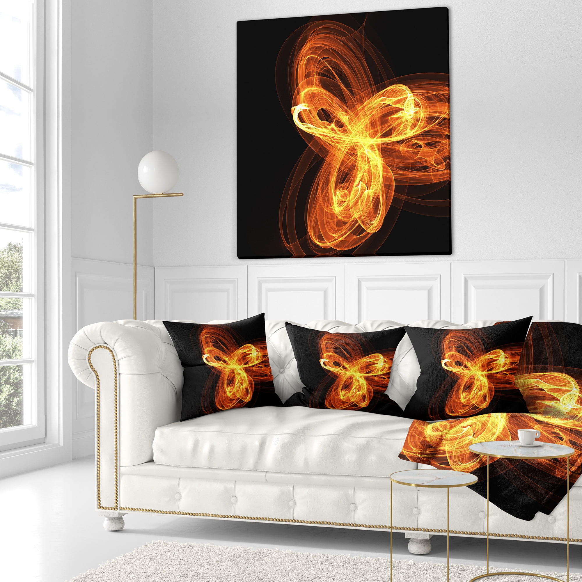 Designart Fractal Fire Pattern Painted in Air - Abstract Throw Pillow - 16x16