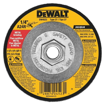 Dewalt DW4523 12 Pack 4-1/2-Inch by 1/4-Inch by 5/8-Inch General Purpose Metal Grinding Wheel