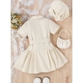 thumbnail image 3 of Coduop Kids Girls 2PCS Outfit Casual Short Sleeve Button Front A-Line Dress and Bowknot Hat, 3 of 8