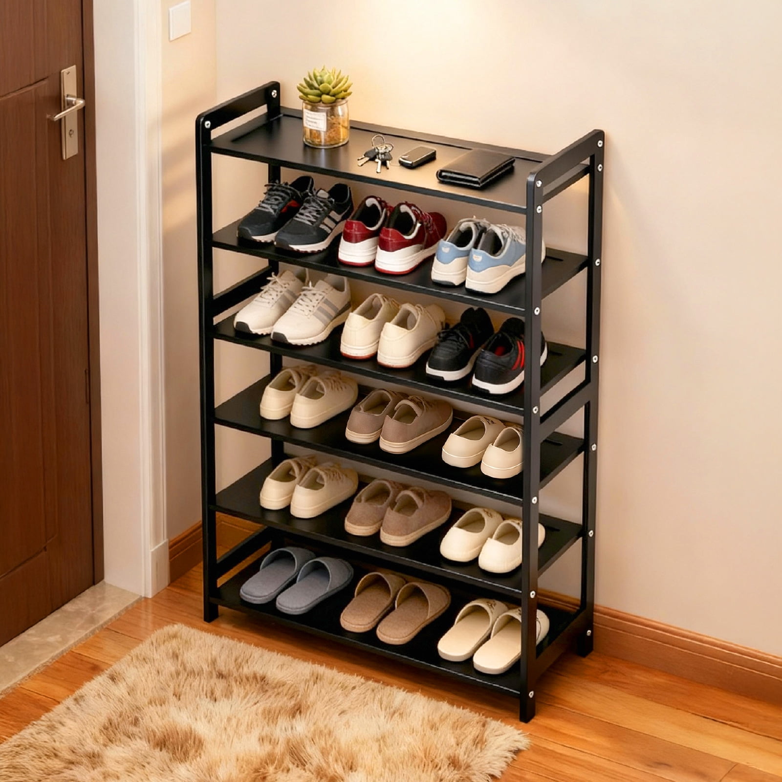 Zimtown Bamboo Shoe Rack, 6 Tier 24 Pairs Shoe Storage Organizer Space Saving for Entryway Home, Black