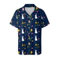 thumbnail image 4 of larppty Women's Easter Bunny & Eggs Print Short Sleeve Button Down Shirt Floral Heart Hawaiian Camp Shirt for Beach Vacation Party Top（Navy， XL）, 4 of 6
