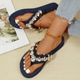 thumbnail image 6 of Domuza Flower Rhinestone Wedge Flip flops For Womens Trendy Summer Boho High Heel Platform Non slip Beach Thong Sandals Crystal Jeweled Sandal Shoes Navy 5.5（EU-36）, 6 of 7