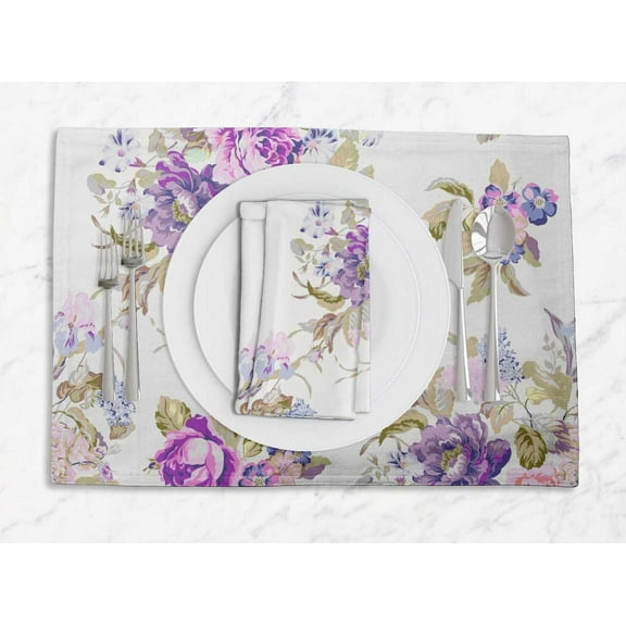 S4Sassy Purple Leaves,Lilac & Peony Floral Washable Placemats & Napkins Table Decor Dining Mats