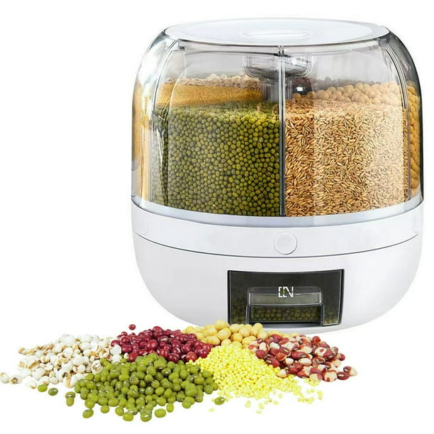 6 Grid Grain Dispense, Rotating Rice Dispenser Storage Container, Dry