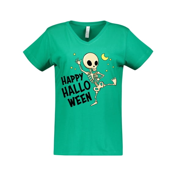 Inktastic Happy Halloween with Dancing Skeleton Women's V-Neck T-Shirt