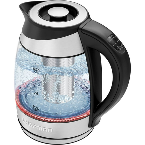 Chefman 1.8L Electric Glass Kettle w/ Temperature Control, Removable Tea Infuser - Stainless Steel, New