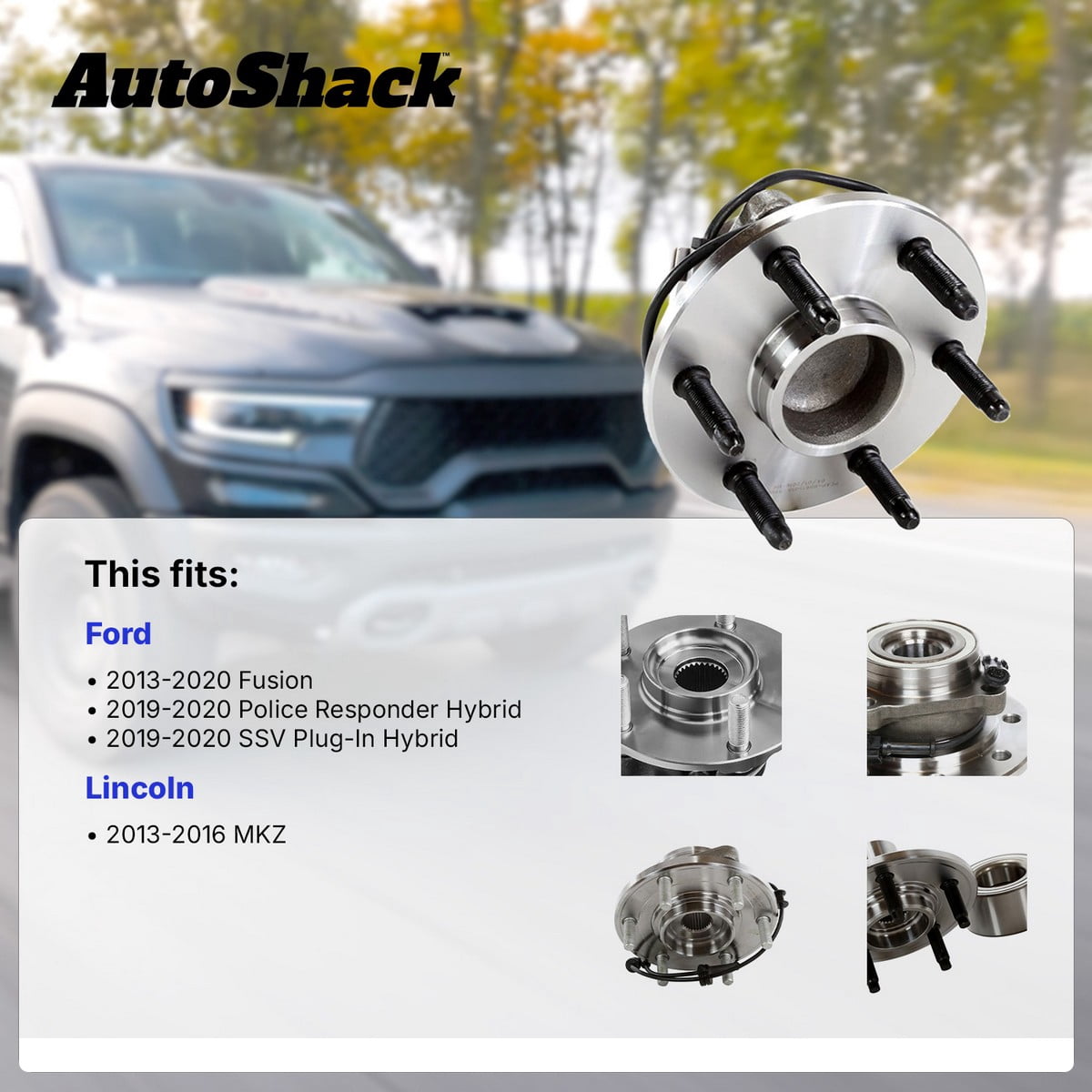 AutoShack Front or Rear Wheel Hub Bearing Assemblies - Driver and Passenger Side for Ford & Lincoln, Fusion 2013-2020 MKZ 2013-2016, AWD FWD L4 1.5L 1.6L 2.0L 2.5L V6 2.7L 3.7L - 5-Lug, With ABS
