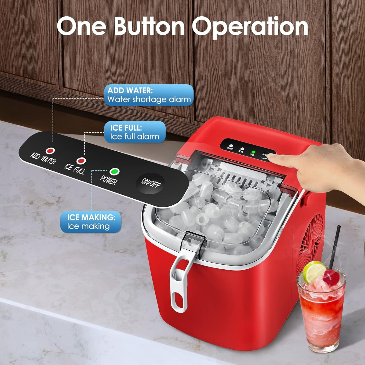 Countertop Ice Maker, Portable Ice Maker w/Handle, 6 Mins 9 Pcs Ice, 26 lbs Ice/24Hrs, Self-Cleaning, w/Ice Bags, Scoop & Basket, Ice Machine for Home/Kitchen/Office/Party