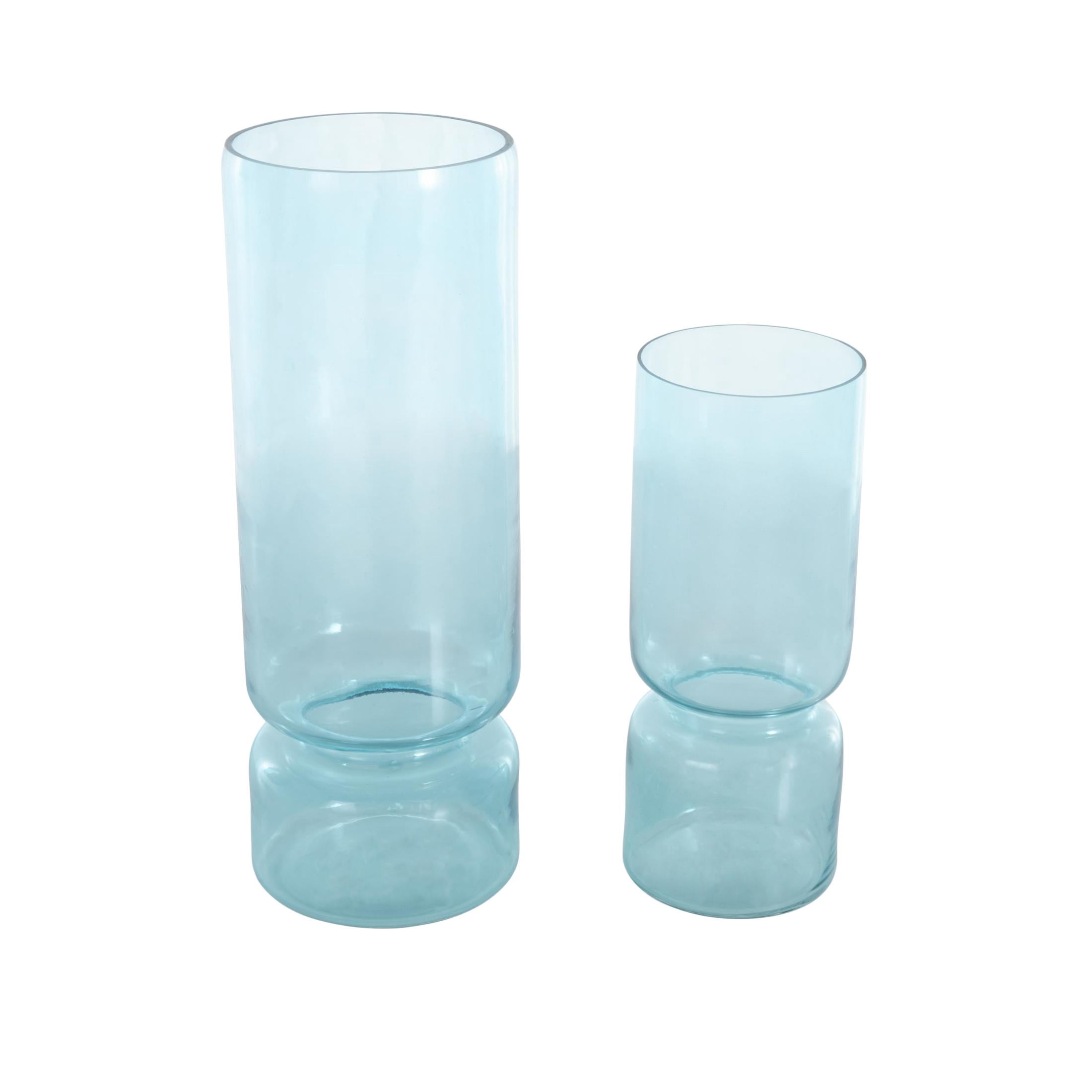 DecMode 14", 10"H Modern Round Blue Glass Vase, Set of 2