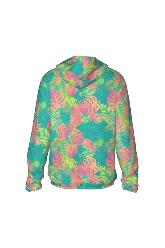 Colorful Palm Leaves Print Women Men Sun Protection UPF 50+ Jackets Zip Up Long Sleeve Hoodie Hiking Lightweight with Pockets