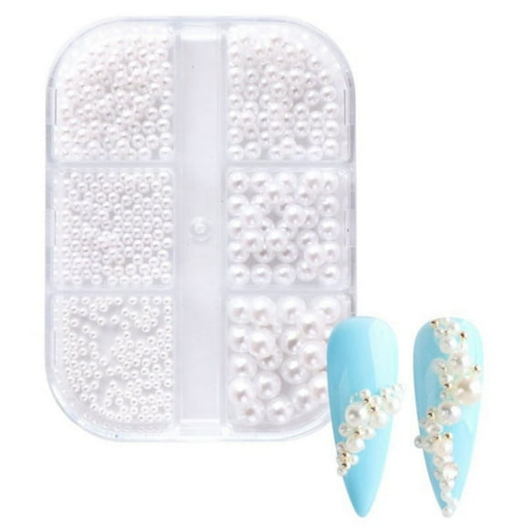 1Box Pearl Decorations Nail Charms White Round Nail Parts Gold Steel Beads Balls J Metal Imitation Pearl7626