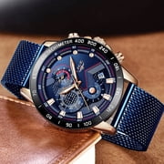 Lige Lige 2019 Popular Mens Mesh Strap Watch Multi-Functional Chronographe Waterproof Watch