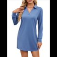 thumbnail image 3 of Vestido de Otoño 2025 para Mujer, Estilo Suéter Deportivo Informal, Holgado, de Larga y Cuello en V, de Color Liso. Azul Mar XL, 3 of 10