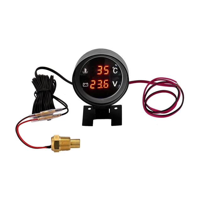 Speravity Pantalla Digital Universal para coche, voltímetro 2 en 1, termómetro, medidor de temperatura de voltaje LED para vehículo, herramienta de Vehículos, repuestos y accesorios Mis Luz roja Speravity VI017842-02B