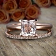 thumbnail image 4 of Special 1.50 Carat Emerald Cut Real Morganite and Man made diamond moissanite Engagement Ring Bridal Set Sterling Silver with 18k Gold Plating, 4 of 5