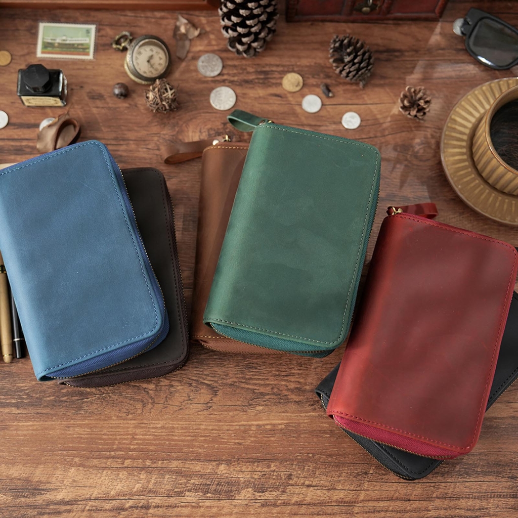 Traditional Fashion Genuine Cattlehide Pencil Case With Multiple Compartment Thin Plan For Students