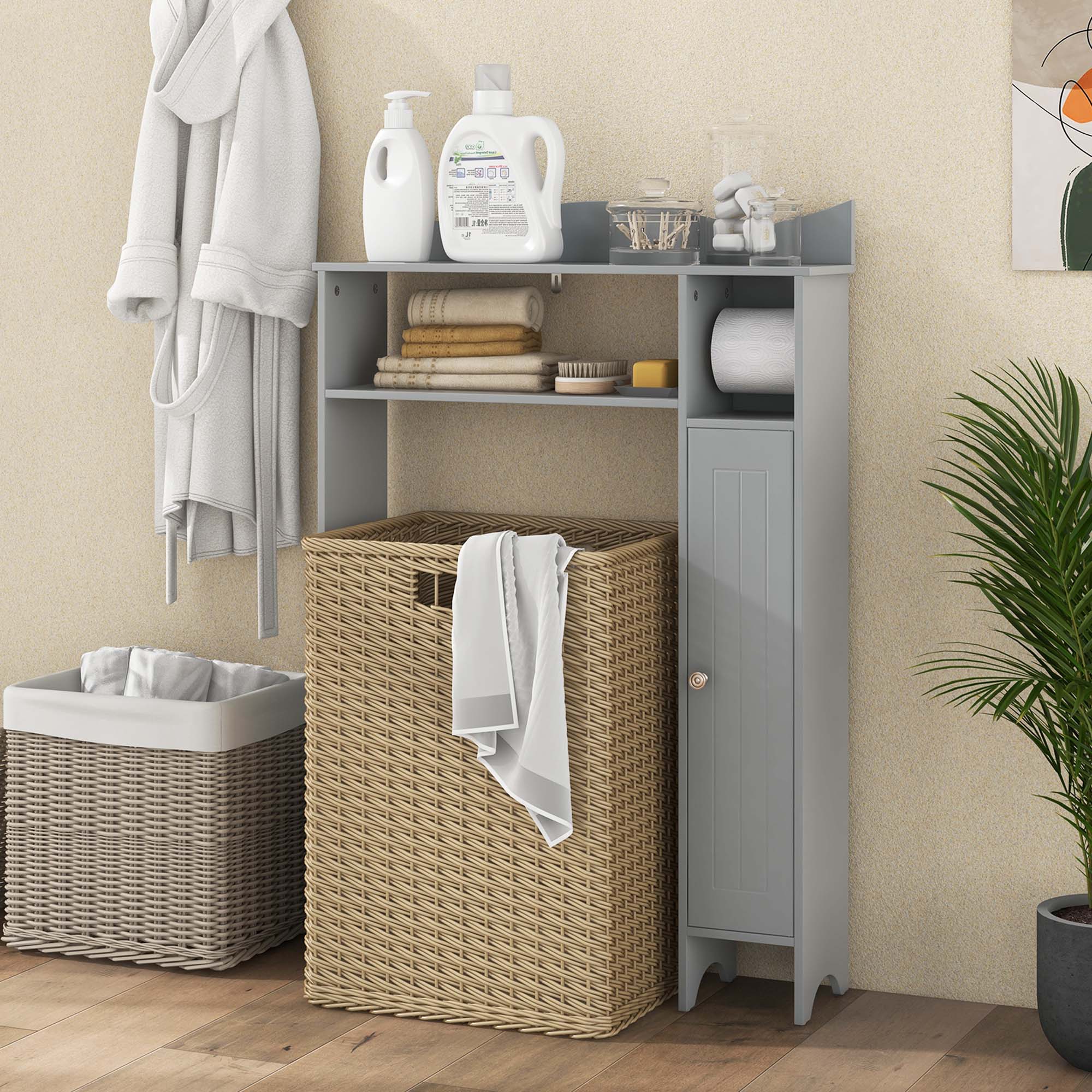 Costway Over the Toilet Storage Cabinet with Toilet Paper Holder Adjustable Shelves Gray
