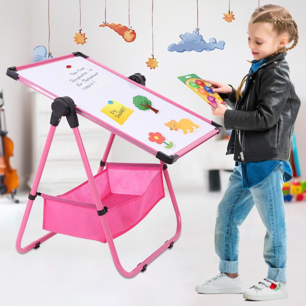 Adjustable Art Easel Whiteboard & Chalkboard Double Sided Stand For Kids Pink 