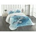 thumbnail image 3 of Ambesonne Shark Quilted Bedspread Set 3 Pcs, Hammerhead Fish Ornate, Queen Size, Dark Petrol Blue White, 3 of 5