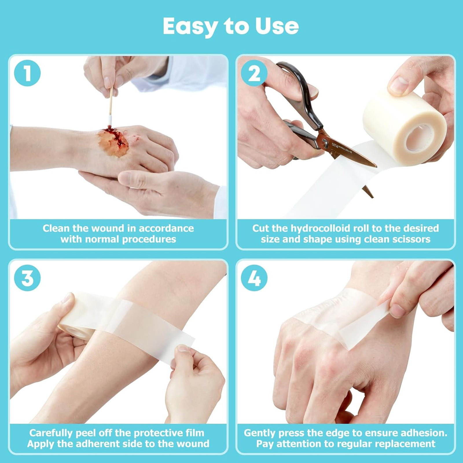 1Pc Hydrocolloid Roll for Wound Care, Hydrocolloid Patch Bandages with Self-Adhesive, Hydrocolloid Tape for Burn, Blister, and Acne Care, Ultra Absorbent, Flexible & Waterproof, 2in x 16ft