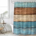 thumbnail image 6 of Farmhouse Light Blue Brown Shower Curtain, Waterproof Shower Curtains for Bathroom, Vintage Wooden Striped Washable Fabric Bathtub Curtain Set Bath Decor with 12 Hooks Stall 36"x72", 6 of 6