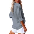 thumbnail image 2 of Sexy Dance Long Sleeve Shirts For Women Button Down Cotton Linen Tshirts Lapel V Neck Autumn Tunic Tops, 2 of 5