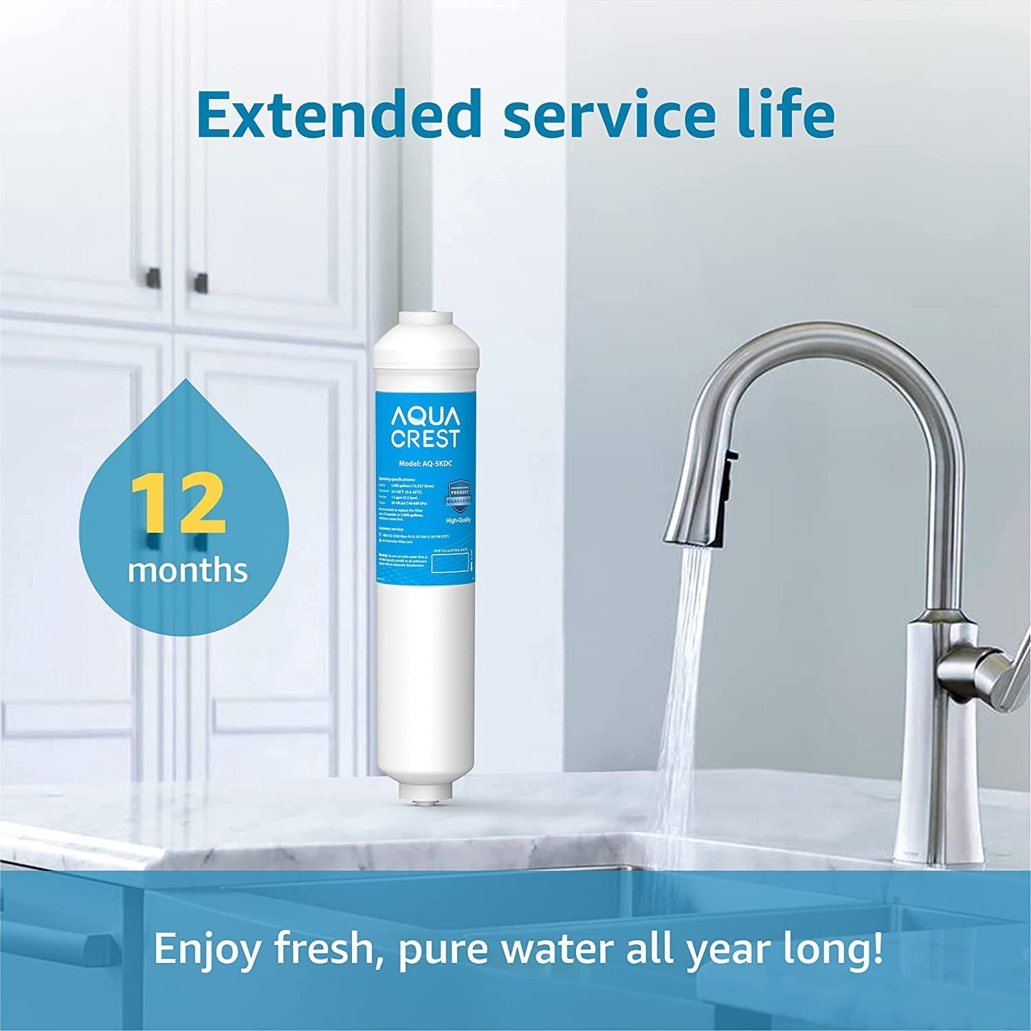 AQUA CREST 5KDC Under Sink Water Filtration System, Direct Connect Under Sink Water Filter, NSF/ANSI Tested 5K Gallons Ultra High Capacity, USA Tech
