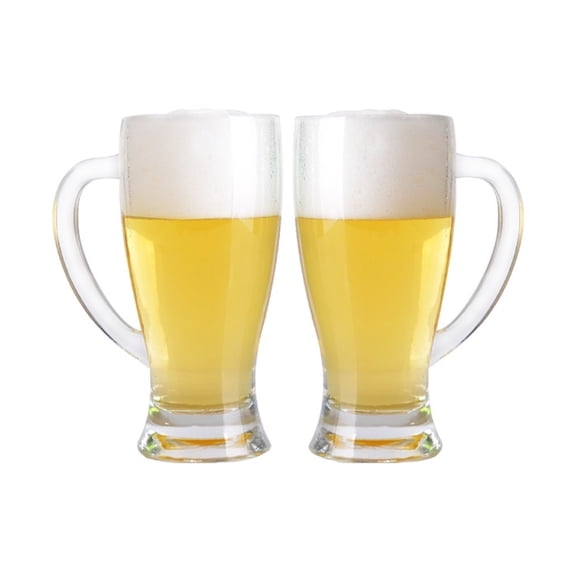 Beer Glasses Set, 450ml Glass Mugs with Handle Pub Drinking Mugs, Set of 2