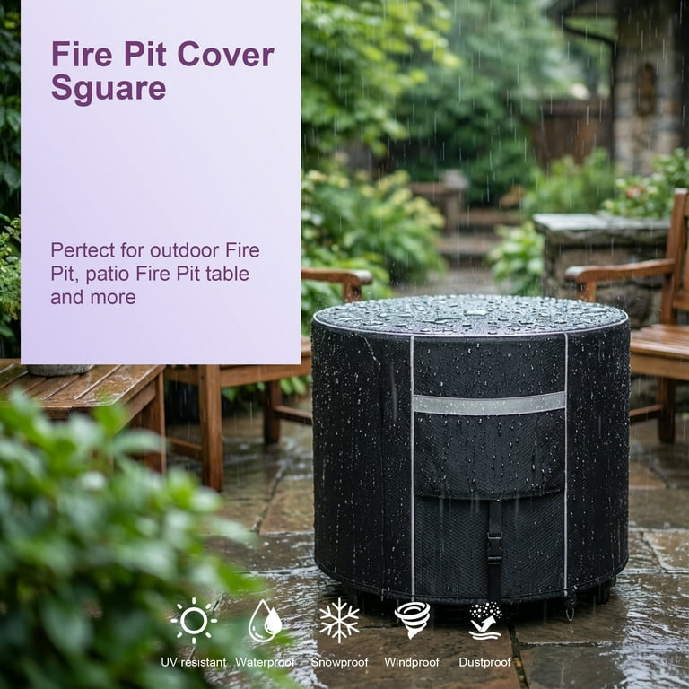 36-Inch Round Fire Pit Cover - 600D Heavy Duty Waterproof Outdoor Cover With Windproof Straps, Black 2 thumbnail image