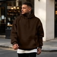 thumbnail image 6 of Men's Hooded Long Sleeve Solid Sweatshirt Oversized Casual Pullover Comfortable Basic Top with Kangaroo Pocket for Fall Winter Everyday Wear and Weekend Outings Coffee M, 6 of 6