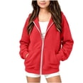 thumbnail image 3 of SDNall Girls Teen Full Zip Hooded Jacket, Solid Cotton Casual Loose Outerwear Tops, Everyday School Outdoor Outerwear Coat with Pockets 5-15 Years, 3 of 8
