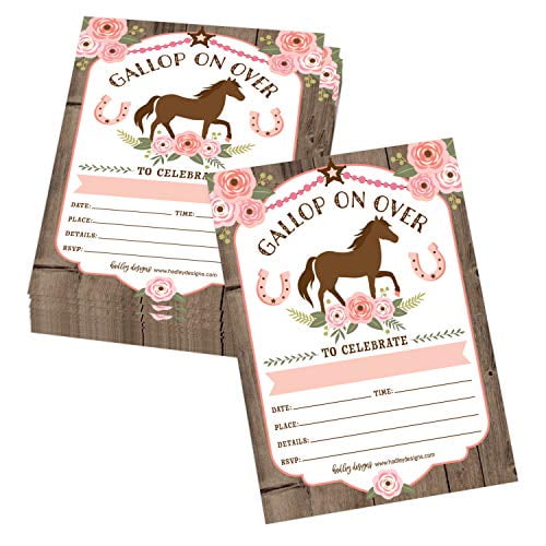 25 Floral Pony Birthday Party Invitation, Horse Farm Barn Little Girl  Invite, Cowgirl Western Rodeo Kids Themed Bday Supply Idea, Spirit Animal  Rustic Wood Printed or Fill in The Blank Card -