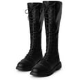 thumbnail image 3 of BLISSFUL STEP Women's Boots Lace-Up Knee High Round Toe Flat Faux Leather Combat Boots Black 7, 3 of 6