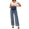 thumbnail image 2 of INSPIRE CHIC Women Maternity Jeans Straight Leg Cuffed Comfy Stretch Over Belly Support Pregnant Denim Work Pants M Retro Blue, 2 of 6