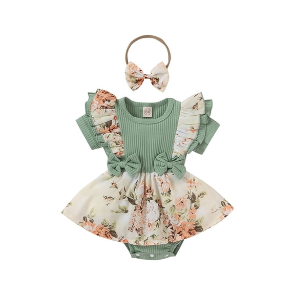 GRNSHTS Newborn Baby Girl Ruffle Short Sleeve Romper Floral Tutu Skirt Dress Jumpsuit With Headband 2PCS Outfit Set