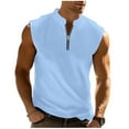 thumbnail image 3 of VBTAPA Men's Mesh Tank Top Quarter Zip Sleeveless Polos Shirts Lightweight Summer Casual Athletic Workout Undershirt Light Blue XXXL, 3 of 7