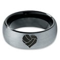 thumbnail image 2 of Tungsten Heart Shaped Volleyball Ball Band Ring 8mm Men Women Comfort Fit Black Dome Brushed Gray Polished, 2 of 4